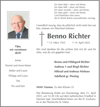 Anzeige von Benno Richter von OM-Medien