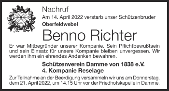 Anzeige von Benno Richter von OM-Medien