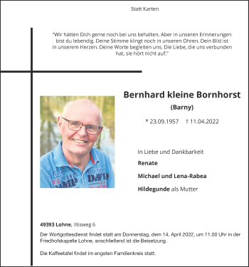 Anzeige von Bernhard kleine Bornhorst von OM-Medien