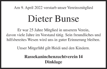 Anzeige von Dieter Bunse von OM-Medien