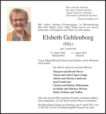 Anzeige von Elsbeth Gehlenborg von OM-Medien