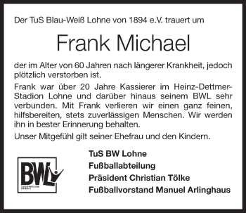 Anzeige von Frank Michael von OM-Medien