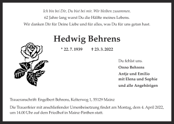Anzeige von Hedwig Behrens von OM-Medien