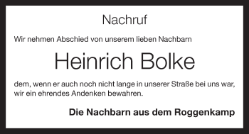 Anzeige von Heinrich Bolke von OM-Medien