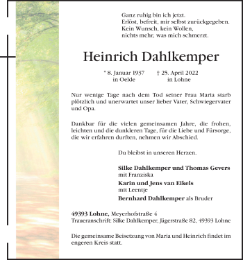 Anzeige von Heinrich Dahlkemper von OM-Medien