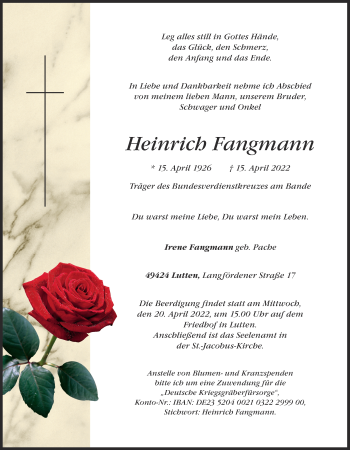 Anzeige von Heinrich Fangmann von OM-Medien