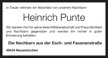 Anzeige von Heinrich Punte von OM-Medien