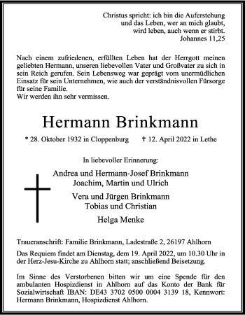 Anzeige von Hermann Brinkmann von OM-Medien