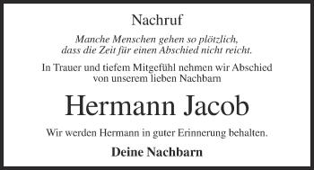 Anzeige von Hermann Jacob von OM-Medien