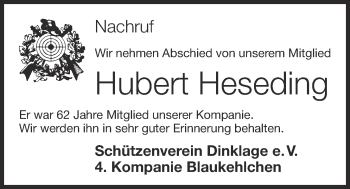 Anzeige von Hubert Heseding von OM-Medien