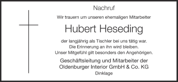 Anzeige von Hubert Heseding von OM-Medien