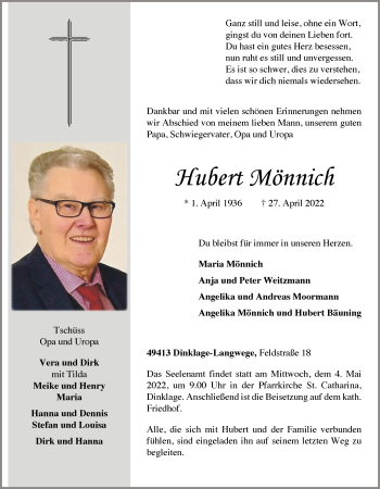 Anzeige von Hubert Mönnich von OM-Medien