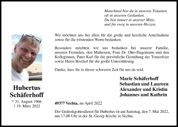Anzeige von Hubertus Schäferhoff von OM-Medien
