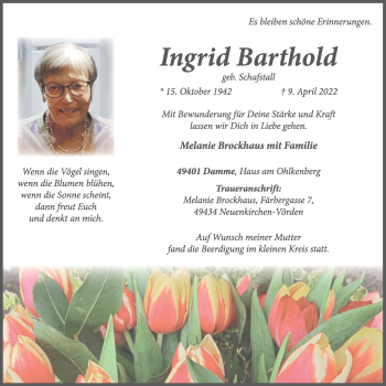 Anzeige von Ingrid Barthold von OM-Medien