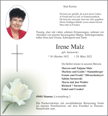 Anzeige von Irene Malz von OM-Medien