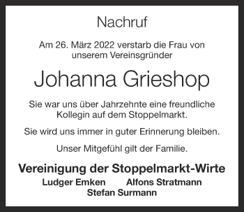 Anzeige von Johanna Grieshop von OM-Medien