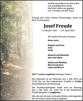 Anzeige von Josef Freude von OM-Medien