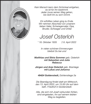 Anzeige von Josef Osterloh von OM-Medien