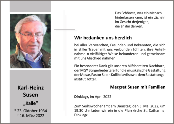 Anzeige von Karl-Heinz Susen von OM-Medien