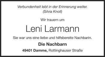 Anzeige von Leni Larmann von OM-Medien