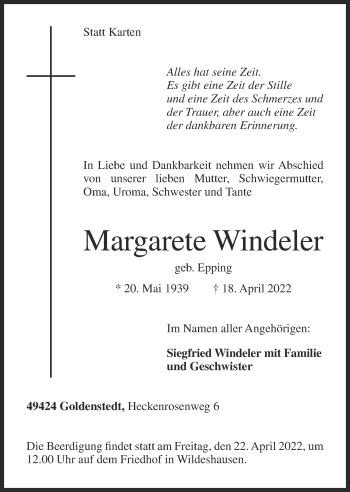 Anzeige von Margarete Windeler von OM-Medien