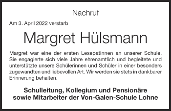 Anzeige von Margret Hülsmann von OM-Medien
