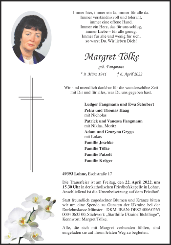Anzeige von Margret Tölke von OM-Medien
