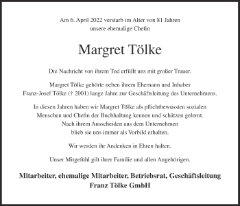 Anzeige von Margret Tölke von OM-Medien