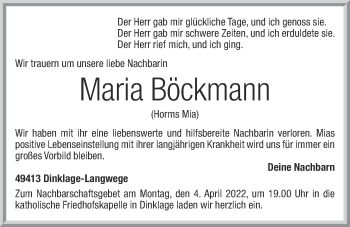 Anzeige von Maria Böckmann von OM-Medien