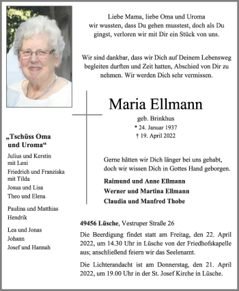 Anzeige von Maria Ellmann von OM-Medien