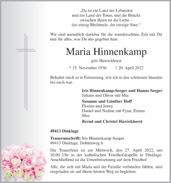 Anzeige von Maria Hinnenkamp von OM-Medien