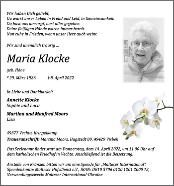 Anzeige von Maria Klocke von OM-Medien