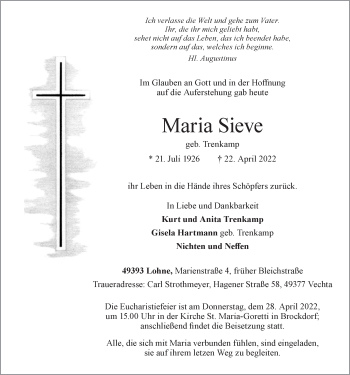 Anzeige von Maria Sieve von OM-Medien