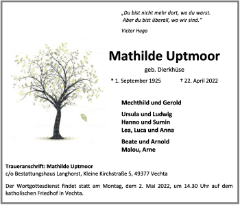 Anzeige von Mathilde Uptmoor von OM-Medien