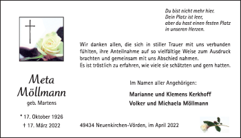 Anzeige von Meta Möllmann von OM-Medien