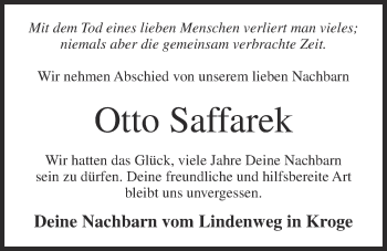 Anzeige von Otto Saffarek von OM-Medien