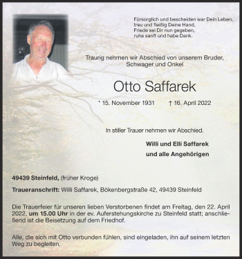 Anzeige von Otto Saffarek von OM-Medien