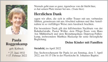 Anzeige von Paula Roggenkamp von OM-Medien