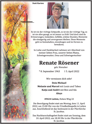 Anzeige von Renate Rösener von OM-Medien
