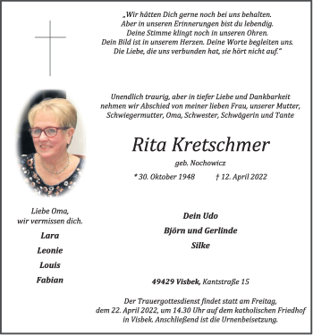 Anzeige von Rita Kretschmer von OM-Medien