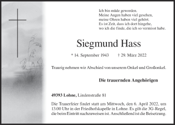 Anzeige von Siegmund Hass von OM-Medien