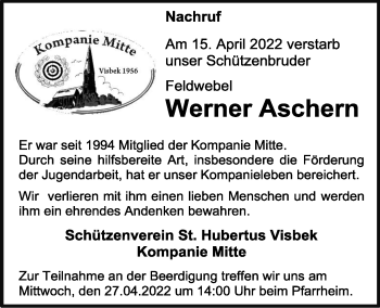 Anzeige von Werner Aschern von OM-Medien