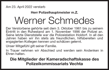 Anzeige von Werner Schmedes von OM-Medien