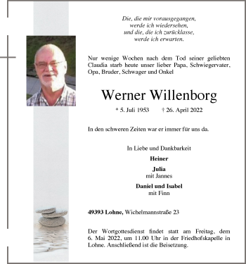 Anzeige von Werner Willenborg von OM-Medien