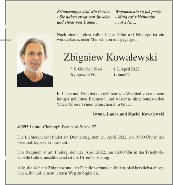 Anzeige von Zbigniew Kowalewski von OM-Medien
