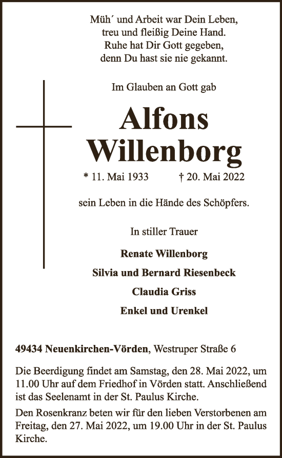 Anzeige von Alfons Willenborg von OM-Medien