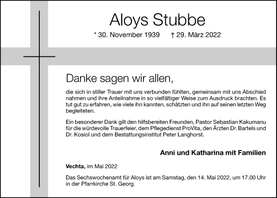 Anzeige von Aloys Stubbe von OM-Medien