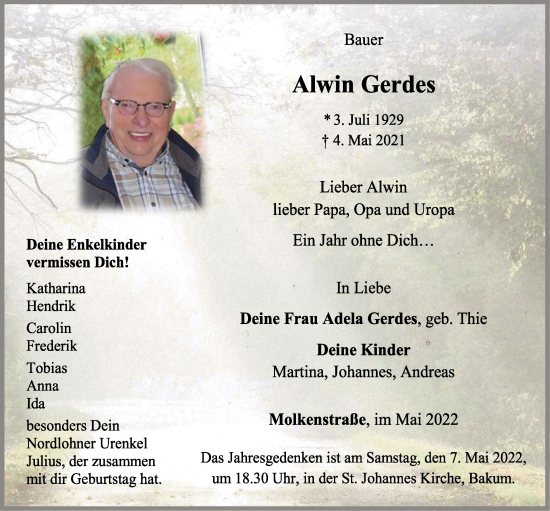 Anzeige von Alwin Gerdes von OM-Medien