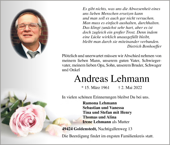 Anzeige von Andreas Lehmann von OM-Medien