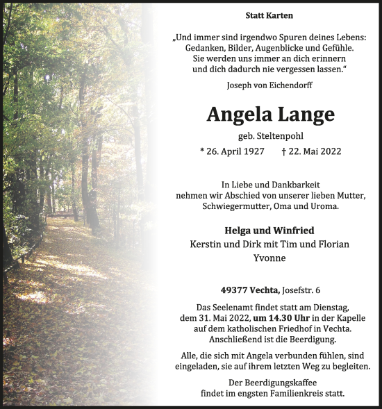 Anzeige von Angela Lange von OM-Medien